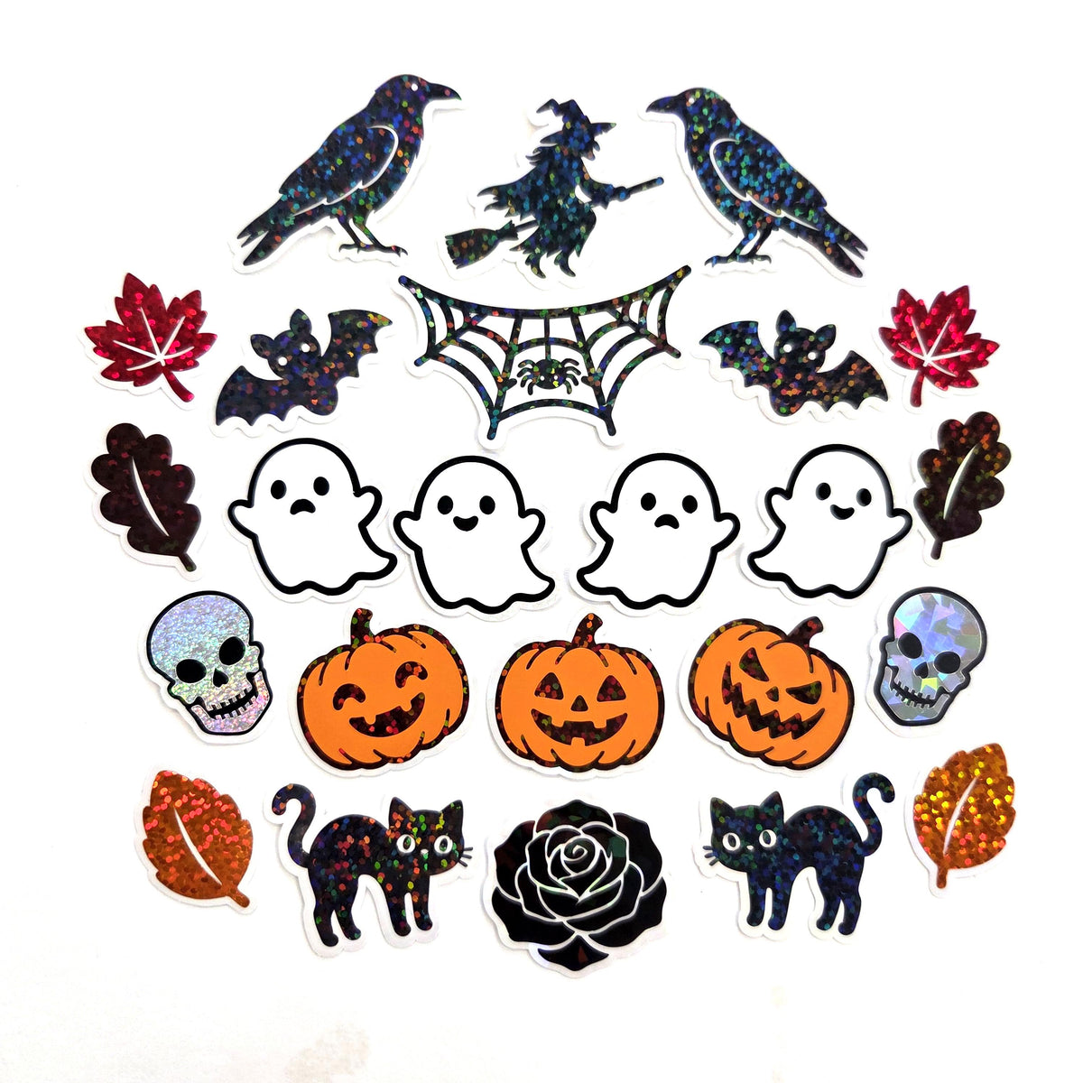 Halloween Themed Sticker Bundle, set of die cut glitter stickers for crafts, greeting cards and scrapbooks