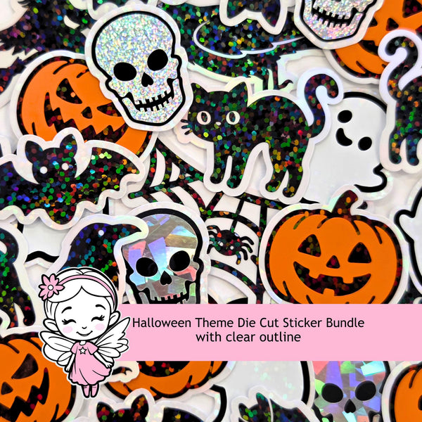 Halloween Themed Sticker Bundle, set of die cut glitter stickers for crafts, greeting cards and scrapbooks