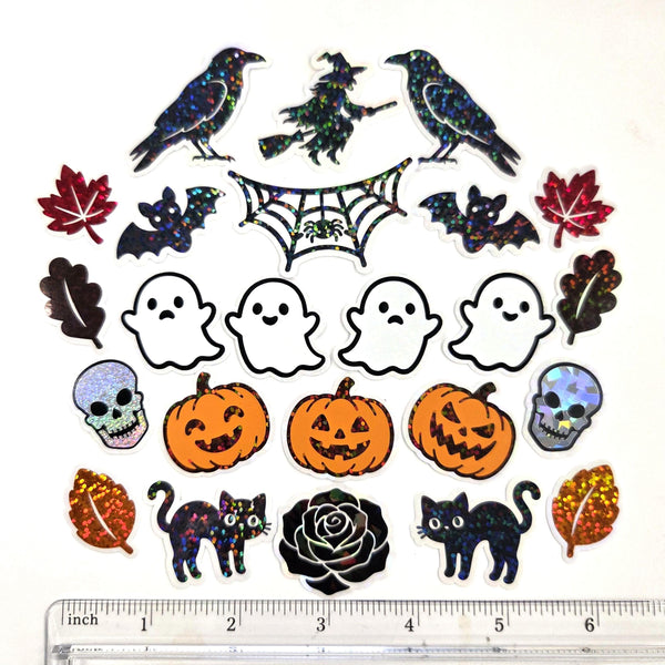 Halloween Themed Sticker Bundle, set of die cut glitter stickers for crafts, greeting cards and scrapbooks