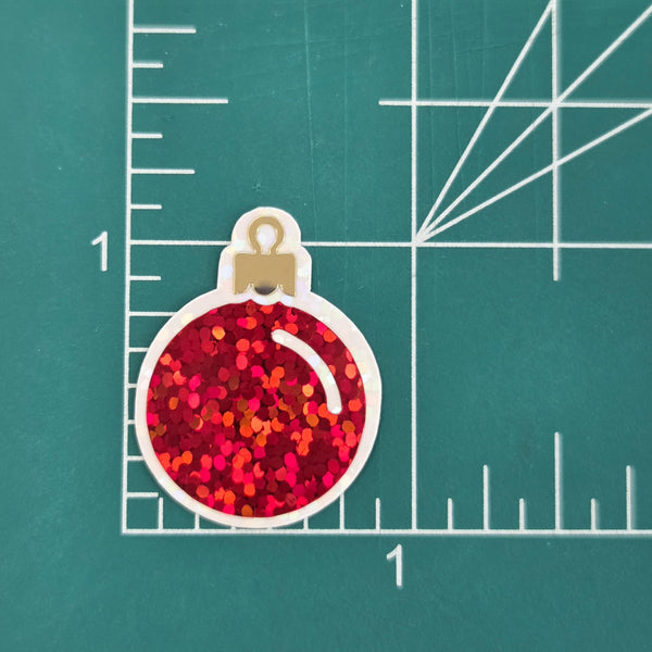 Christmas Ornaments Die Cut Stickers Set for holiday cards, gift tags, scrapbooking and crafts, glitter ball shaped bauble embellishments.