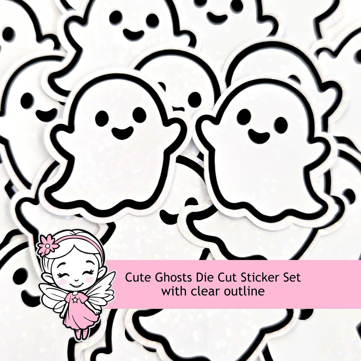 Cute Halloween Ghosts Die Cut Sticker Set for crafts, Trick or Treat bags, fall decor, spooky season stickers.