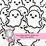 Cute Halloween Ghosts Die Cut Sticker Set for crafts, Trick or Treat bags, fall decor, spooky season stickers.