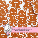 Gingerbread Girls Cookie Die Cut Sticker Set for Christmas Crafts, Holiday Cards and Bakery Gift Tags