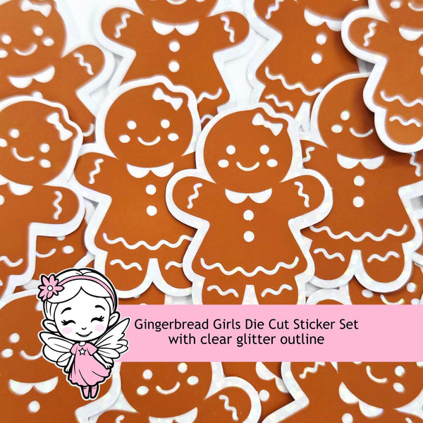 Gingerbread Girls Cookie Die Cut Sticker Set for Christmas Crafts, Holiday Cards and Bakery Gift Tags