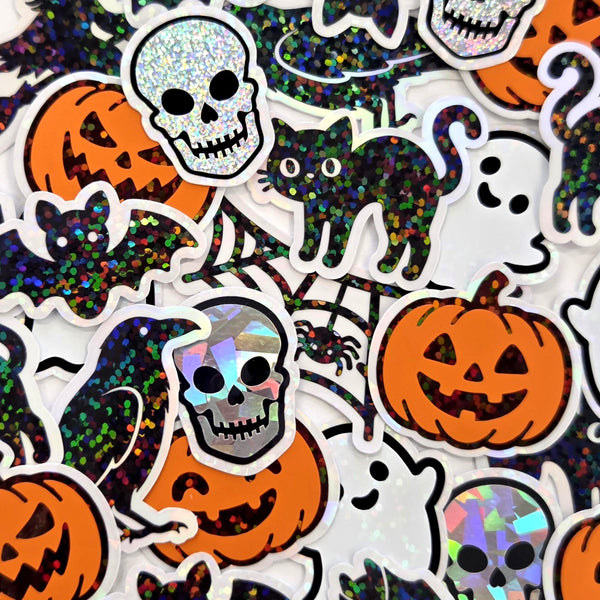 Halloween Themed Sticker Bundle, set of die cut glitter stickers for crafts, greeting cards and scrapbooks
