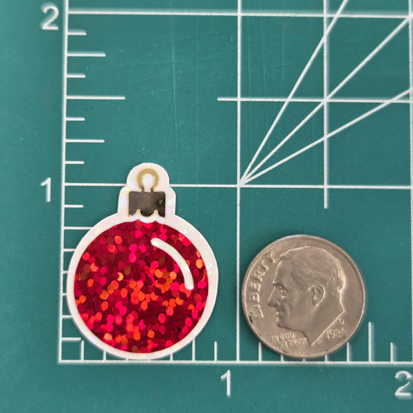 Christmas Ornaments Die Cut Stickers Set for holiday cards, gift tags, scrapbooking and crafts, glitter ball shaped bauble embellishments.