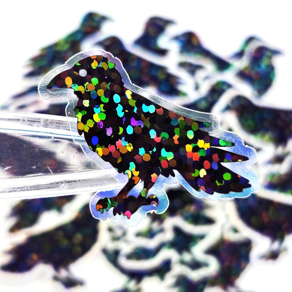 Black Raven Birds Die Cut Sparkly Glitter Stickers for Halloween, spooky season crafts