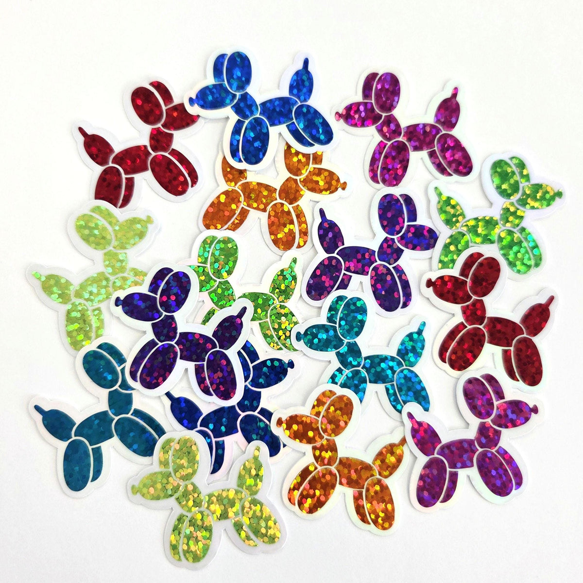 Balloon Dogs Die Cut Sticker Set, multicolor sparkly stickers for birthday invitations, tumblers, journals, scrapbooks and crafts
