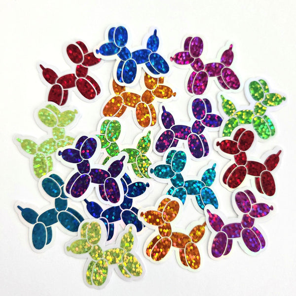 Balloon Dogs Die Cut Sticker Set, multicolor sparkly stickers for birthday invitations, tumblers, journals, scrapbooks and crafts