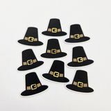Pilgrim Hats Die Cut Stickers for Thanksgiving, craft embellishments for holiday dinner decor, gift tags and place cards.