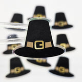 Pilgrim Hats Die Cut Stickers for Thanksgiving, craft embellishments for holiday dinner decor, gift tags and place cards.