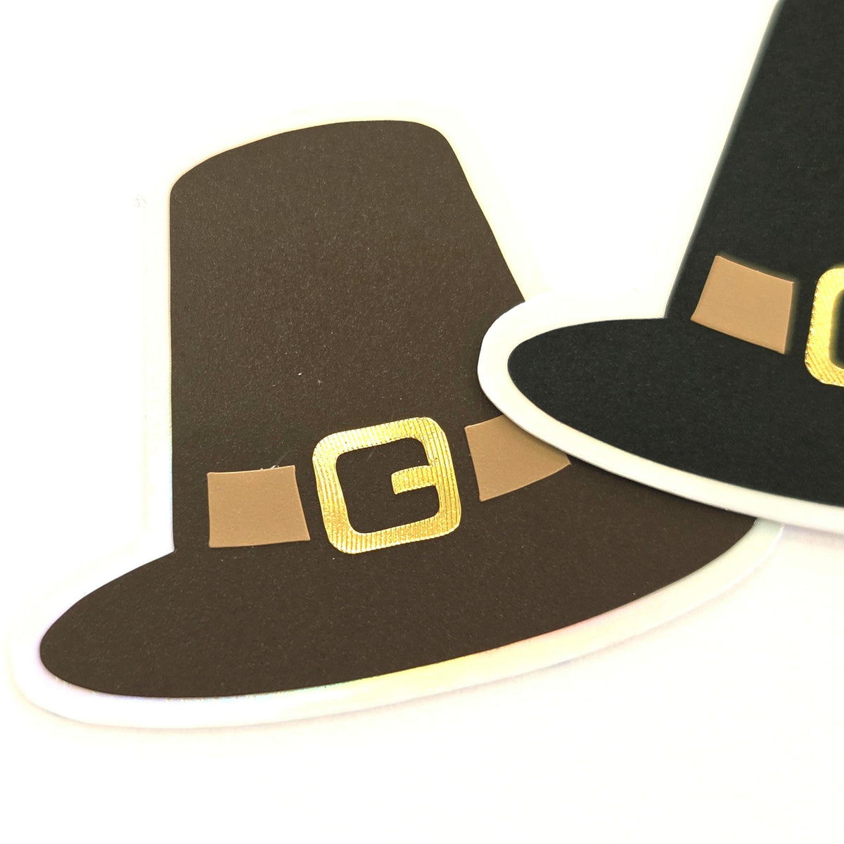 Pilgrim Hats Die Cut Stickers for Thanksgiving, craft embellishments for holiday dinner decor, gift tags and place cards.