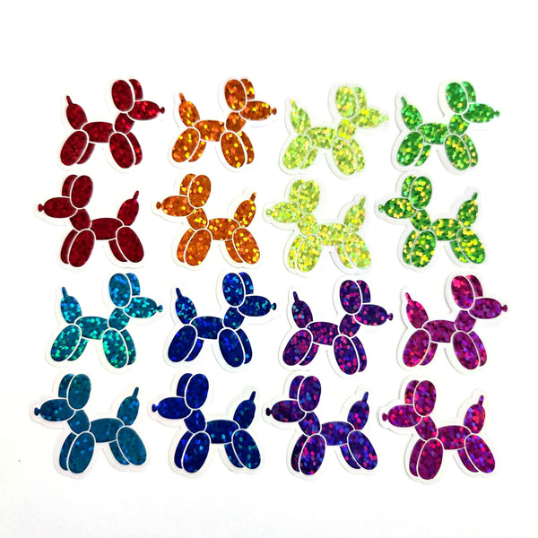 Balloon Dogs Die Cut Sticker Set, multicolor sparkly stickers for birthday invitations, tumblers, journals, scrapbooks and crafts