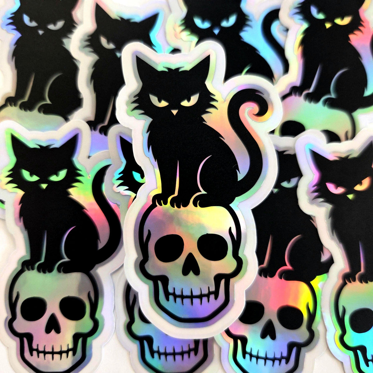 Black Cat on Skull Sticker, Halloween decor