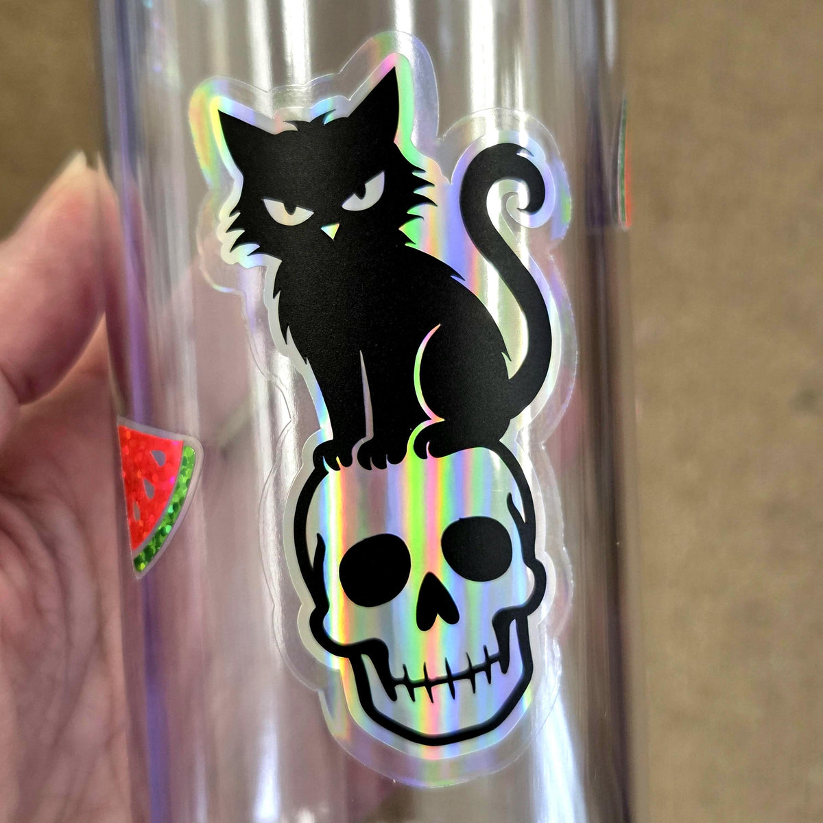 Black Cat on Skull Sticker, Halloween decor