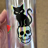 Black Cat on Skull Sticker, Halloween decor