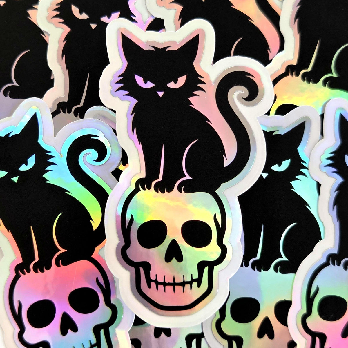 Black Cat on Skull Sticker, Halloween decor