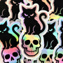 Black Cat on Skull Sticker, Halloween decor