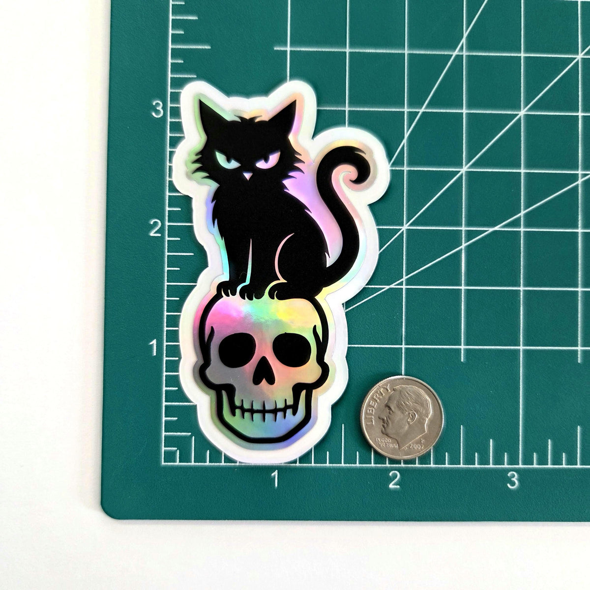 Black Cat on Skull Sticker, Halloween decor
