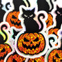 Black Cat on Pumpkin Sticker, Halloween decor