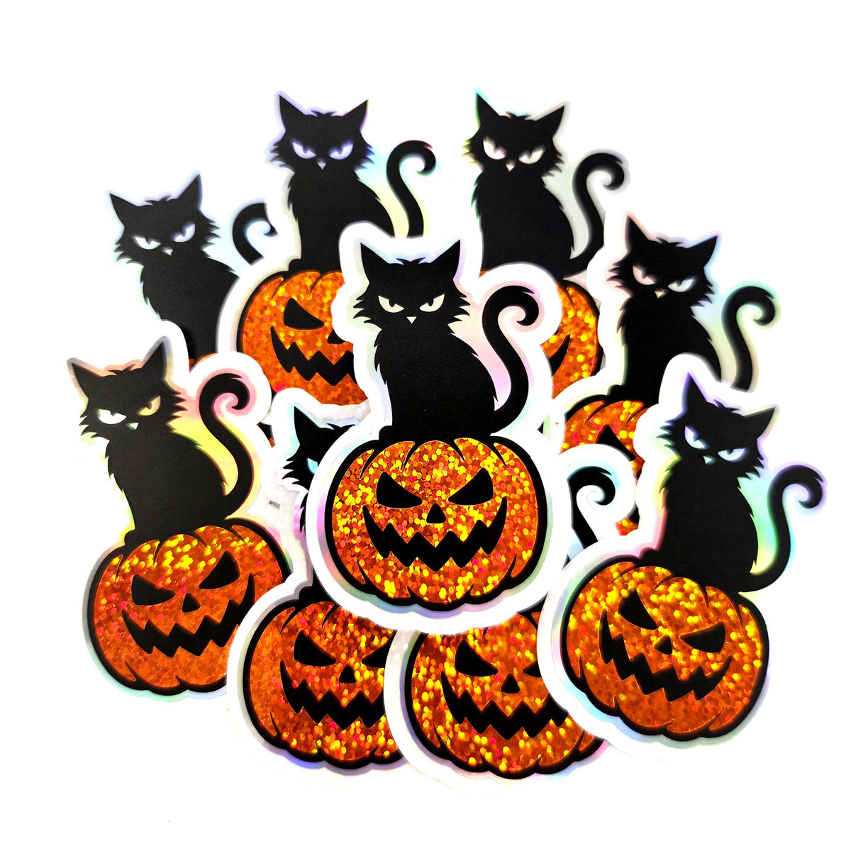 Black Cat on Pumpkin Sticker, Halloween decor