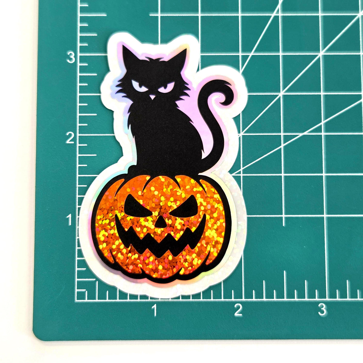 Black Cat on Pumpkin Sticker, Halloween decor