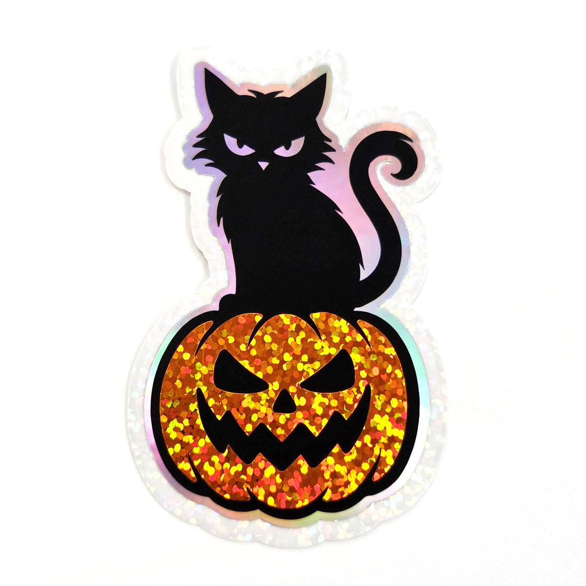 Black Cat on Pumpkin Sticker, Halloween decor