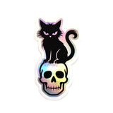 Black Cat on Skull Sticker, Halloween decor