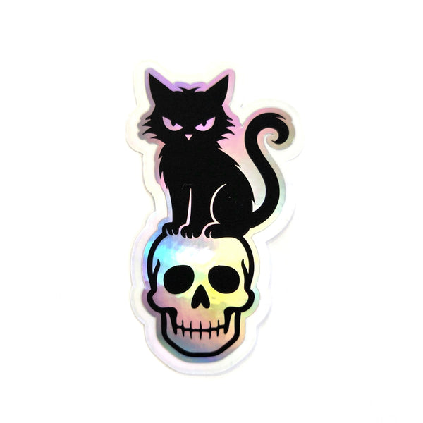 Black Cat on Skull Sticker, Halloween decor