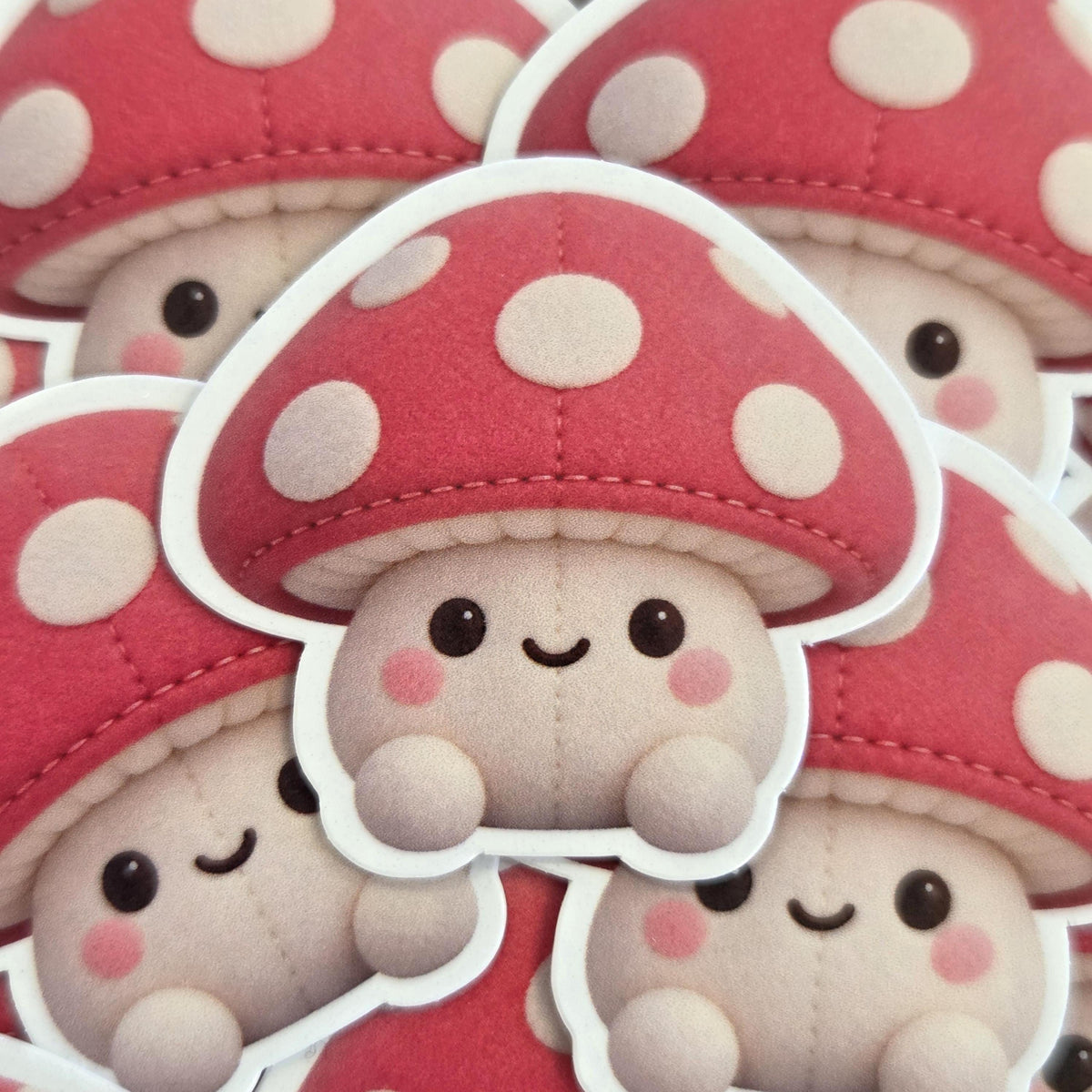 Mushroom Plushie Sticker Set, glossy die cut printed stickers