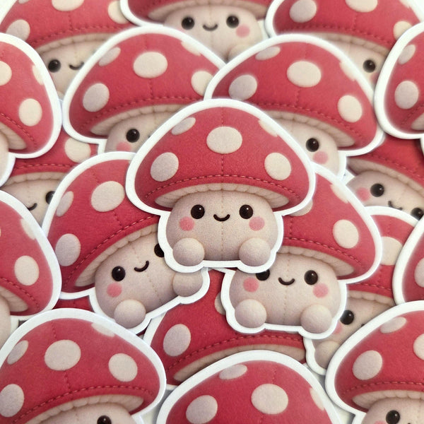Mushroom Plushie Sticker Set, glossy die cut printed stickers