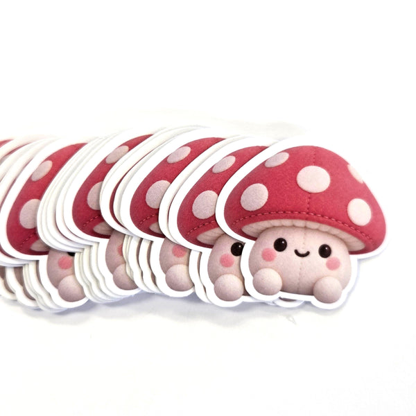 Mushroom Plushie Sticker Set, glossy die cut printed stickers