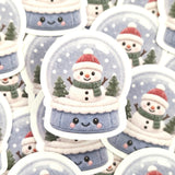 Snowman Snowglobe Plushie Sticker Set, glossy die cut printed stickers for winter holidays