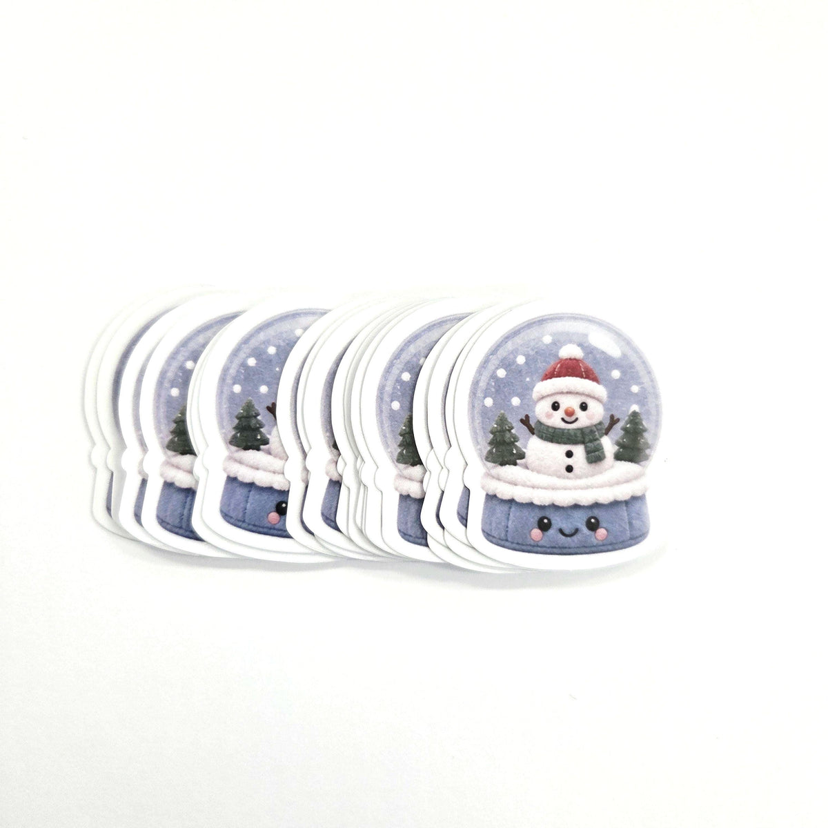 Snowman Snowglobe Plushie Sticker Set, glossy die cut printed stickers for winter holidays