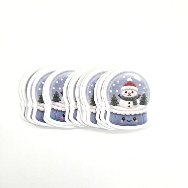 Snowman Snowglobe Plushie Sticker Set, glossy die cut printed stickers for winter holidays