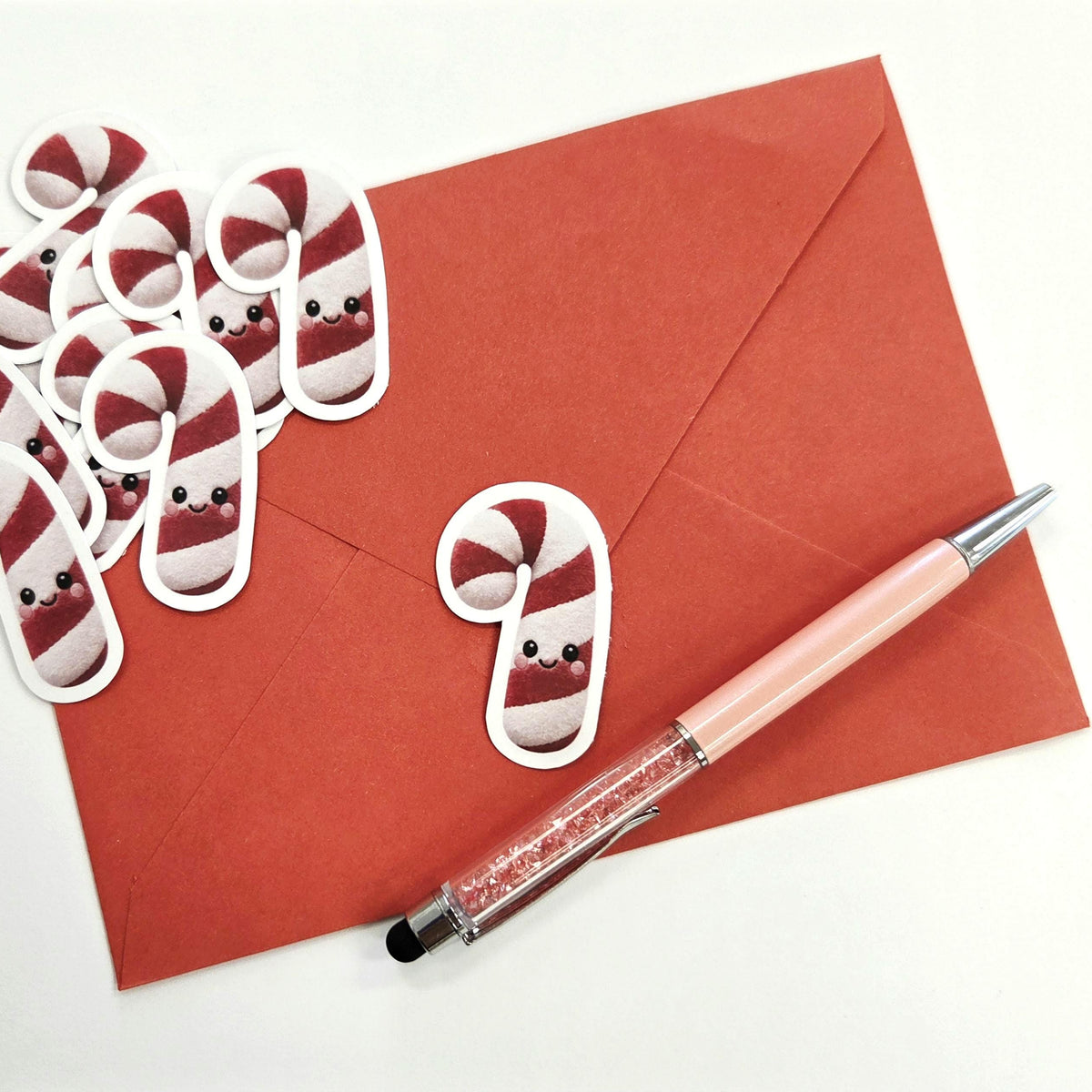 Candy Cane Plushie Sticker Set, glossy die cut printed stickers for Christmas