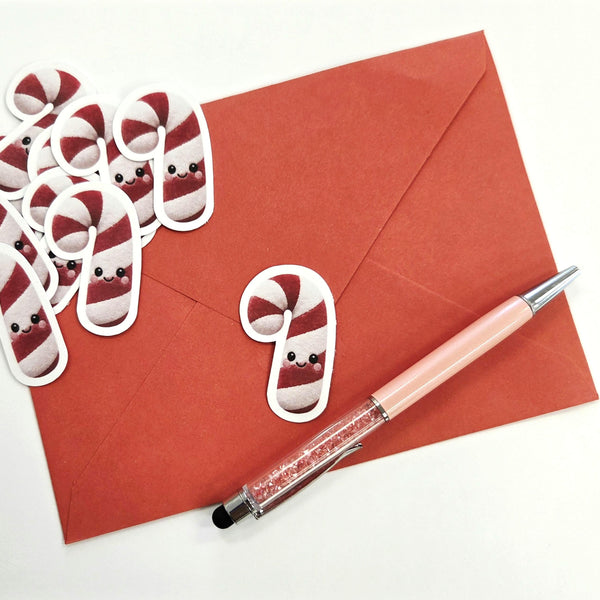 Candy Cane Plushie Sticker Set, glossy die cut printed stickers for Christmas