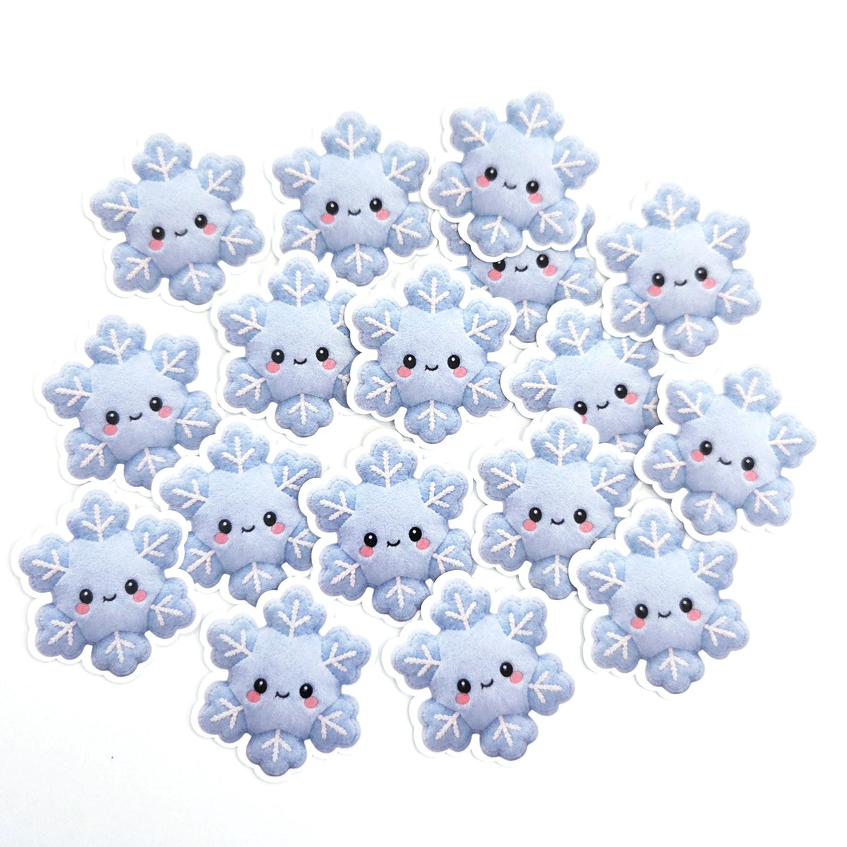 Snowflake Plushie Sticker Set, glossy die cut printed stickers for winter holidays