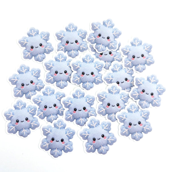 Snowflake Plushie Sticker Set, glossy die cut printed stickers for winter holidays