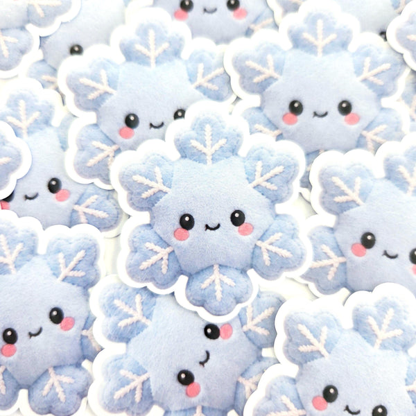 Snowflake Plushie Sticker Set, glossy die cut printed stickers for winter holidays