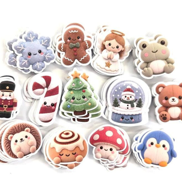 Gingerbread Cookie Plushie Sticker Set, glossy die cut printed stickers for Christmas