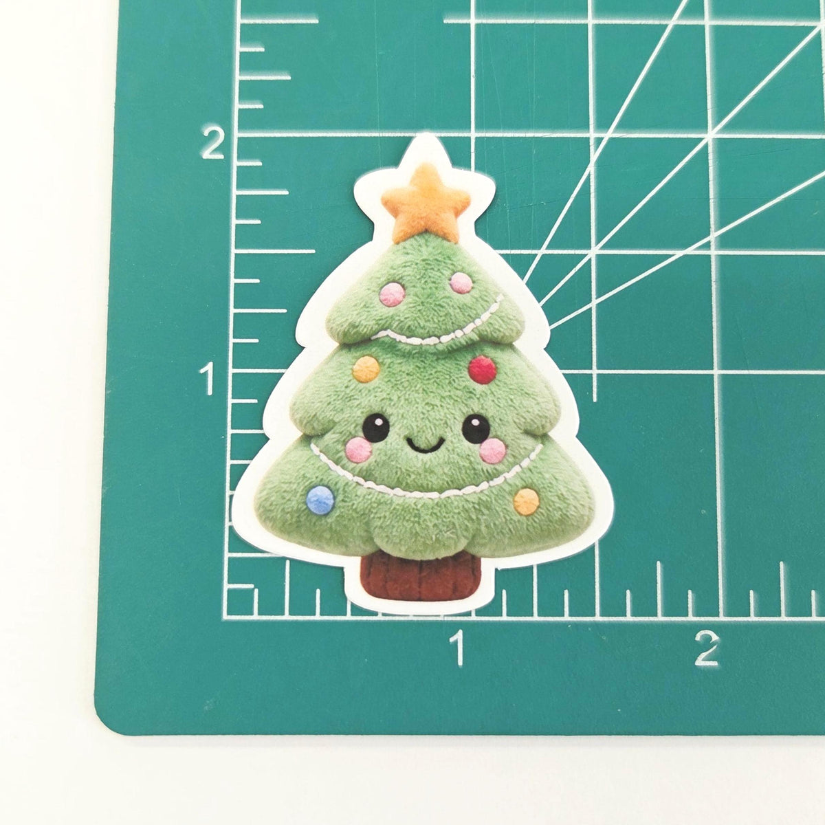 Christmas Tree Plushie Sticker Set, glossy die cut printed stickers for winter holidays