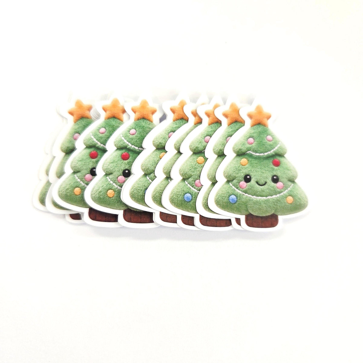 Christmas Tree Plushie Sticker Set, glossy die cut printed stickers for winter holidays