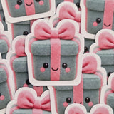 Christmas Present Plushie Sticker Set, glossy die cut printed stickers for winter holidays