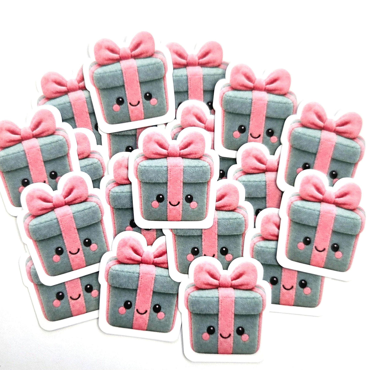 Christmas Present Plushie Sticker Set, glossy die cut printed stickers for winter holidays
