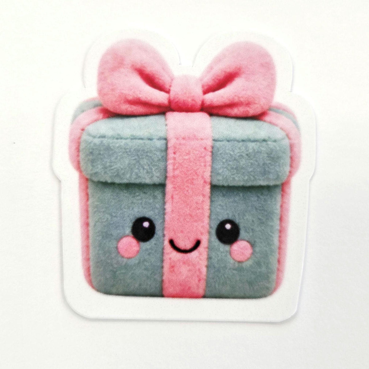 Christmas Present Plushie Sticker Set, glossy die cut printed stickers for winter holidays