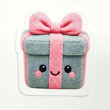 Christmas Present Plushie Sticker Set, glossy die cut printed stickers for winter holidays
