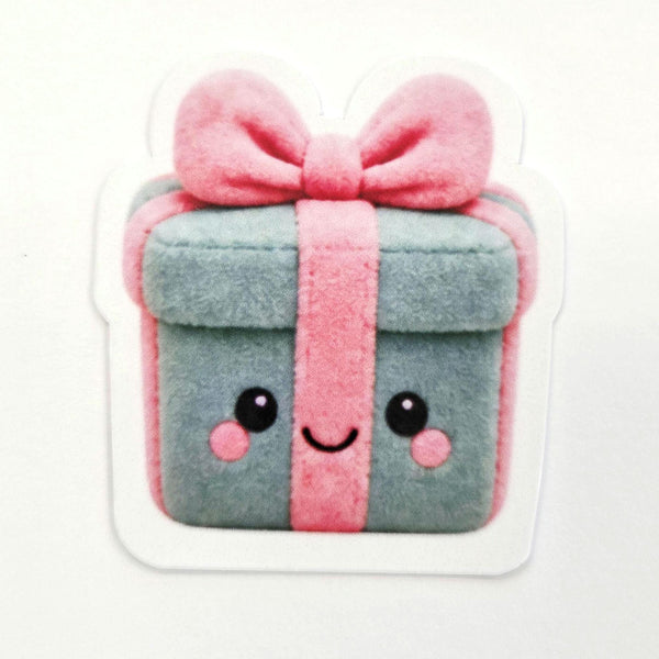 Christmas Present Plushie Sticker Set, glossy die cut printed stickers for winter holidays
