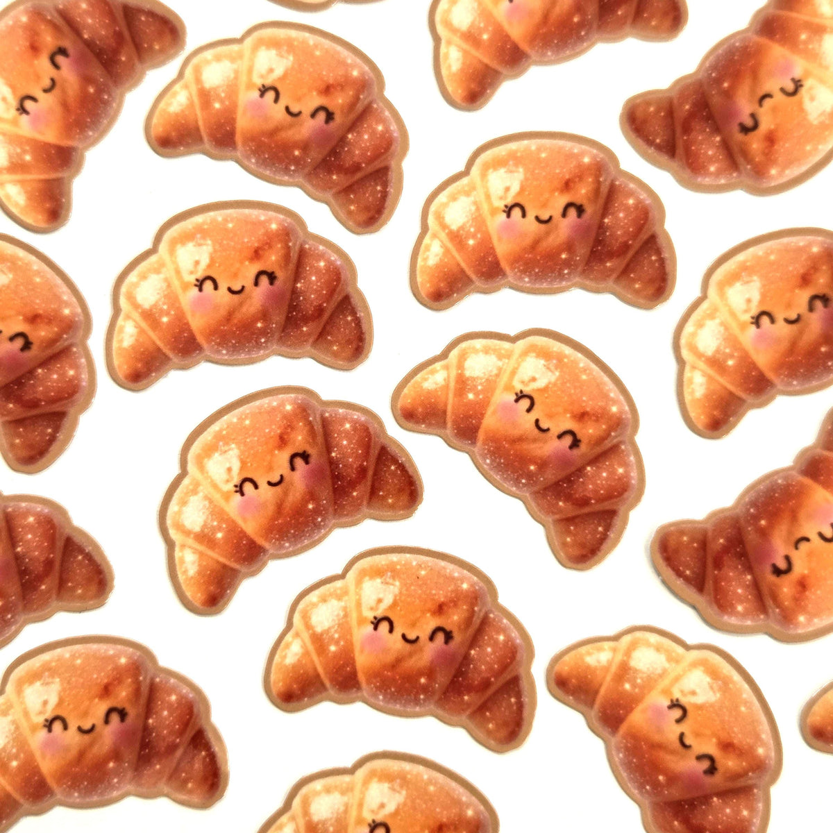 Happy Croissant Mini Sticker Set, cute pastry food printed stickers for journals, scrapbooks, bakery labels, teachers and kids