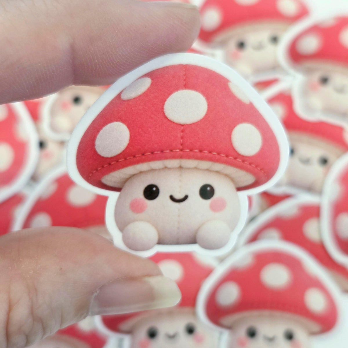 Mushroom Plushie Sticker Set, glossy die cut printed stickers